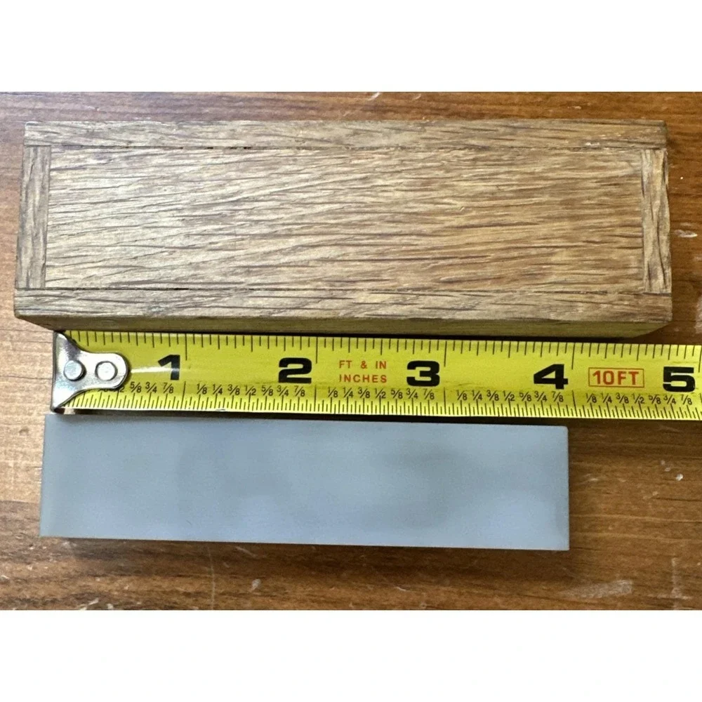 Vtg Butterscotch Translucent Arkansas Oilstone  Sharpening Stone in wood box